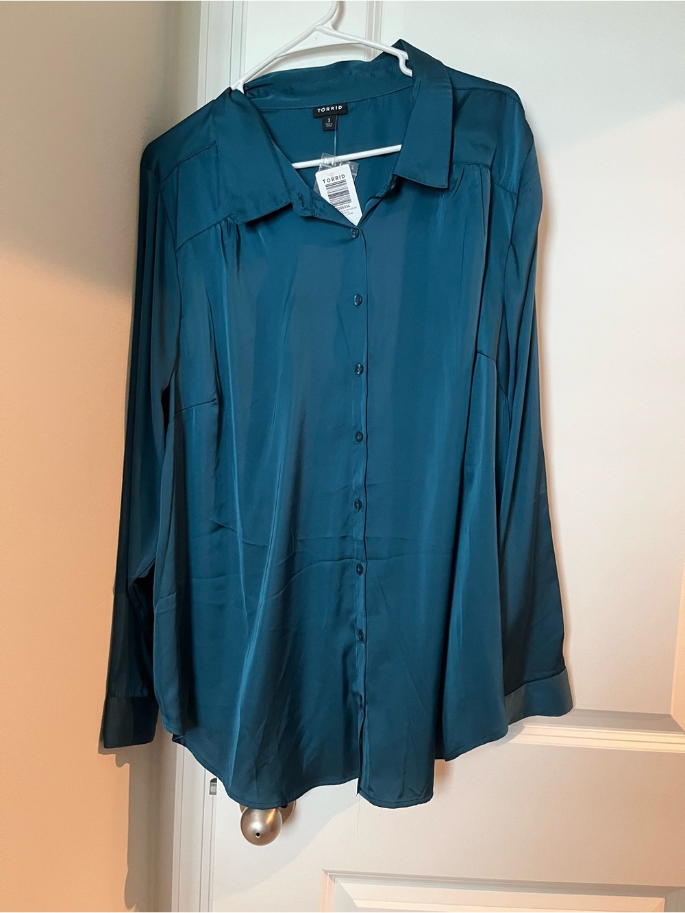 torrid Teal Satin Button-Down Blouse